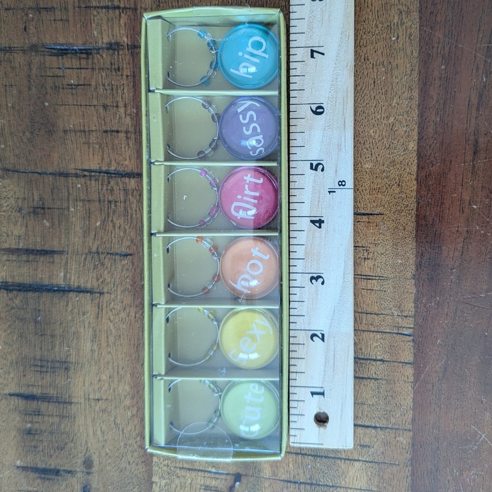 Vtg Pier 1 Imports Drink Charms Multicolor Fun Text Beaded Wine Markers Festive
